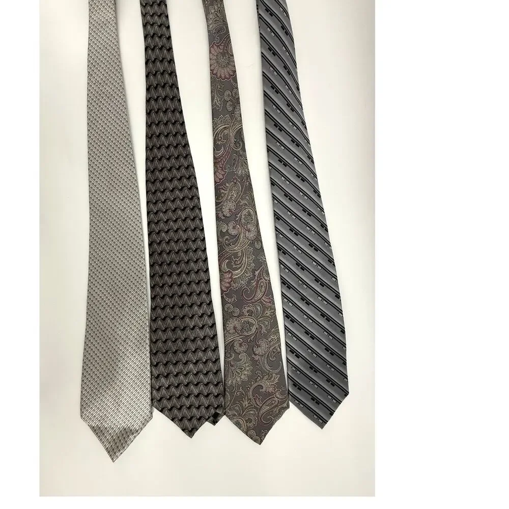 Designer Silk Tie Lot Silver Grey Geoffrey Beene Bill Blass Privado Murphy